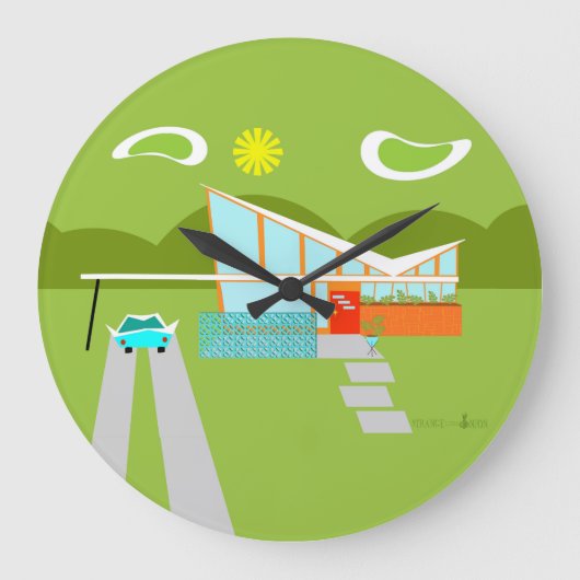 Retro Palm Springs House Round Wall Clock Grote Klok (Voorkant)