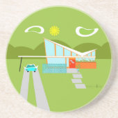 Retro Palm Springs House Sandstone Drink Onderzett Zandsteen Onderzetter (Voorkant)