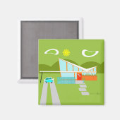 Retro Palm Springs House Square Magnet Magneet (Voorkant / Achterkant)