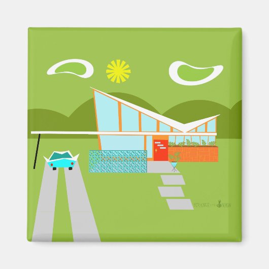 Retro Palm Springs House Square Magnet Magneet (Voorkant)