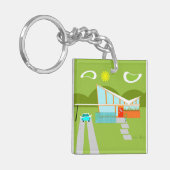 Retro Palm Springs House Square Sleutelhanger (Voorkant Links)