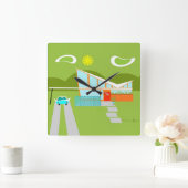 Retro Palm Springs House Square Wall Clock Vierkante Klok (Huis)