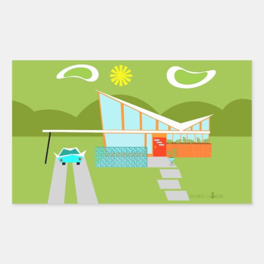 Retro Palm Springs Huis Rechthoek Stickers (Voorkant)