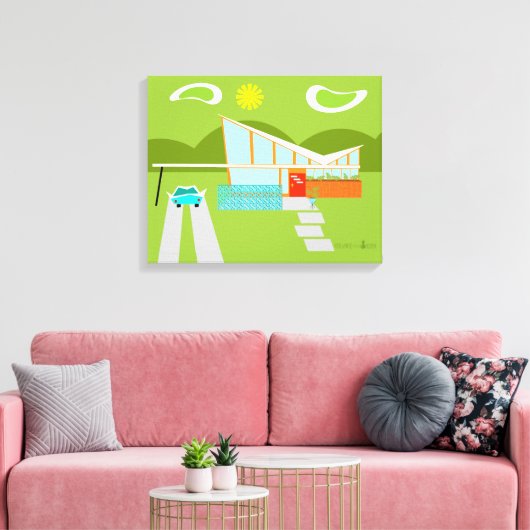 Retro Palm Springs huis verpakt Canvas (Insitu (Woonkamer))