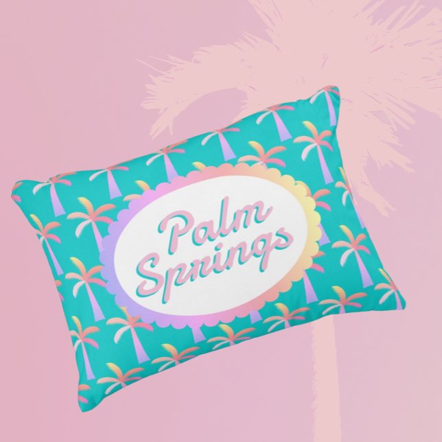 Retro Palm Springs Turquoise Blauw Tropische Palme Accent Kussen (Cute bright accent pillow! )