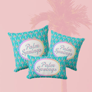Retro Palm Springs Turquoise Tropische Palmen Kussen