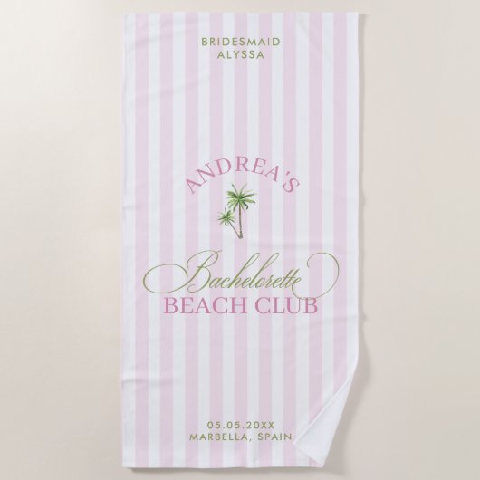 Retro Palm Tree Custom Name Beach Bachelorette Strandlaken (Voorkant)