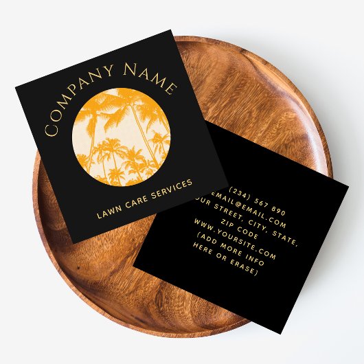 Retro Palm Tree Illustratie Gazonverzorging Landsc Vierkante Visitekaartje