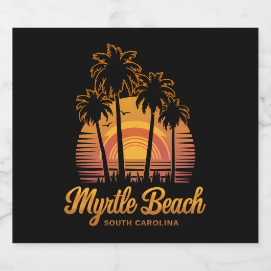 Retro Palm Tree Sunset South Carolina Myrtle Beach Bier Etiket (Enkel label)