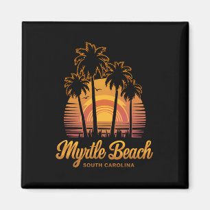 Retro Palm Tree Sunset South Carolina Myrtle Beach Magneet