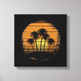 Retro Palm Tree Sunset Summer Beach Vintage Tropic Canvas Afdruk