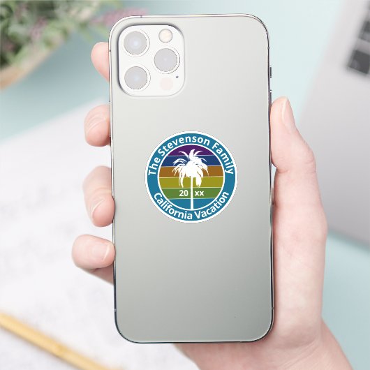 Retro Palm Tree Tropical Family Vacking Custom Sticker (Telefoon)