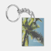 Retro Palm Tree Uw Initiaal Monogram Sleutelhanger (Voorkant Links)