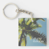 Retro Palm Tree Uw Initiaal Monogram Sleutelhanger (Voorkant)