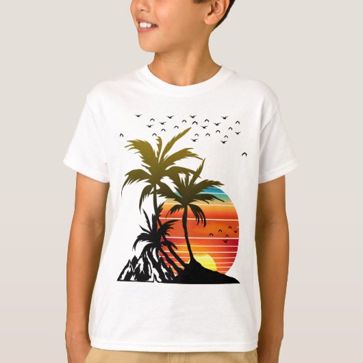 Retro Palm Trees Mountain Sunset T-Shirt (Voorkant)