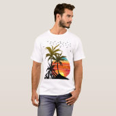 Retro Palm Trees Mountain Sunset T-shirt (Voorkant volledig)
