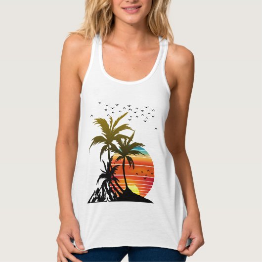 Retro Palm Trees Mountain Sunset Tanktop (Voorkant)