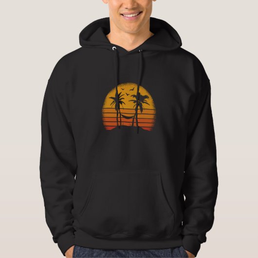 Retro palm trees with hammock tropical beach hoodie (Voorkant)