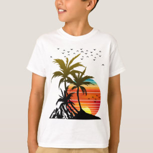 Retro Palmbomen Berg Zonsondergang T-Shirt