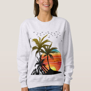 Retro Palmbomen Berg Zonsondergang T-Shirt