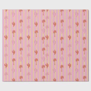 Retro palmbomen en cactus in gele strepen cadeaupapier