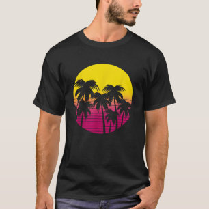 Retro Palmbomen Strand Zonsondergang jaren 80 Zome T-shirt