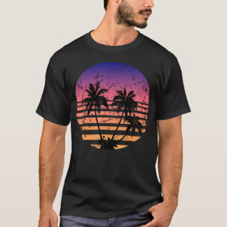 Retro Palmbomen Zonsondergang Zomer Vakantie T-shirt