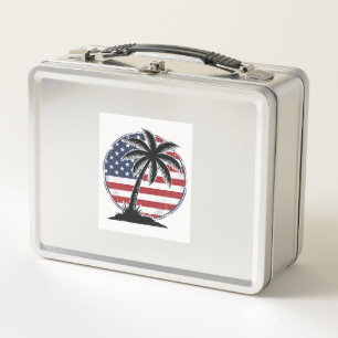 Retro Palmboom Amerikaanse Vlag Zomer T-Shirt_1