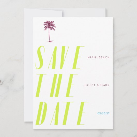 Retro Palmboom Bewaar de Datum - Citrus Kaart (Voorkant)