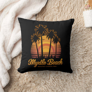 Retro Palmboom Zonsondergang South Carolina Myrtle Kussen