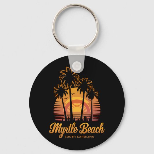 Retro Palmboom Zonsondergang South Carolina Myrtle Sleutelhanger (Voorkant)