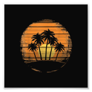 Retro Palmboom Zonsondergang Zomer Strand Vintage Foto Afdruk