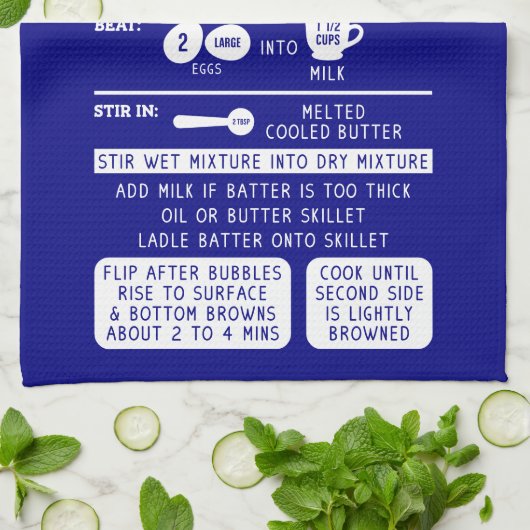 Retro Pannenkoekenrecept Navy Blauw Wit Theedoek (Gevouwen)