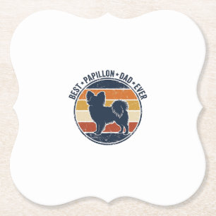 Retro Papillon Hond Vader Retro Zonsondergang T-sh Kartonnen Onderzetters