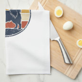 Retro Papillon-hond Vader Retro Zonsondergang T-sh Theedoek (Quarter Fold)