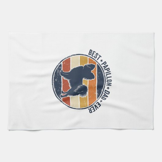 Retro Papillon-hond Vader Retro Zonsondergang T-sh Theedoek (Horizontaal)