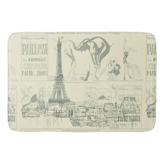 Retro Paris Circus Eiffel Tower Designer Badmat (Voorkant)