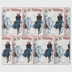  Retro Paris Frankrijk kerstkunst Cadeaupapier