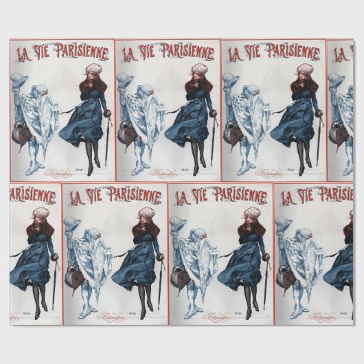 Retro Paris Frankrijk kerstkunst Cadeaupapier (Vlak)