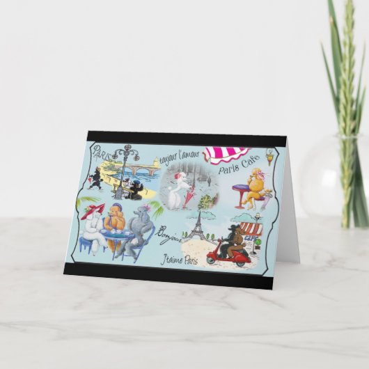 Retro Paris poedel collage Kaart (Voorkant)