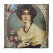 retro parisian mode floral Victoriaans Tegeltje (Voorkant)