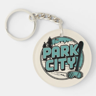 Retro Park City Utah Mountain geschenken Sleutelhanger