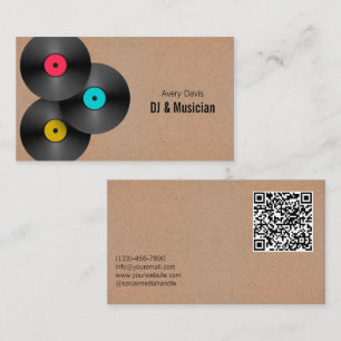 Retro Party Deejay DJ Vinylplaat QR-code Visitekaartje