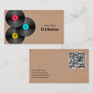 Retro Party Deejay DJ Vinylplaat QR-code Visitekaartje