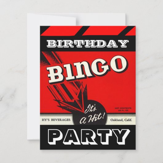 Retro Party Red Black White Bingo Invitations Kaart (Voorkant)
