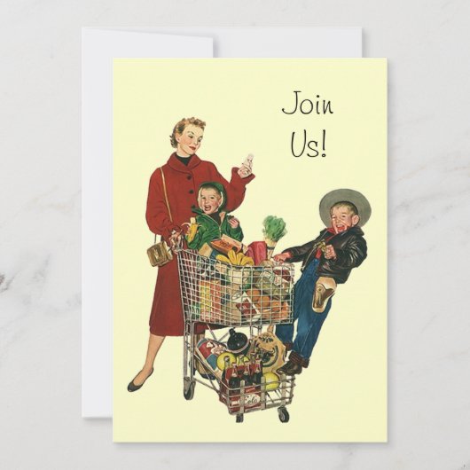 Retro Party Shopping Grocery Cart Invitation compl (Devant)