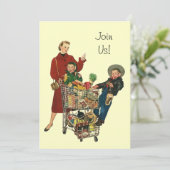 Retro Party Shopping Grocery Cart Invitation compl (Debout devant)