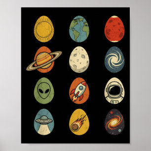 Retro Pasen Ei Universum Ruimte Planeten Melkweg Poster