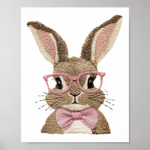 Retro Pasen Faux Borduurwerk Bunny Schattigee Gift Poster