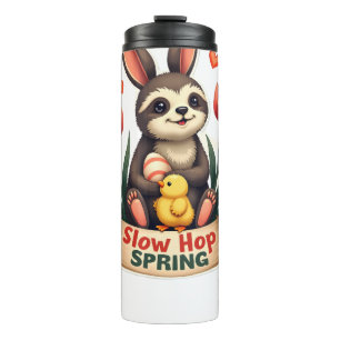 Retro Pasen Luiaard Konijn Lente Bloemen Shirt 2 Thermosbeker